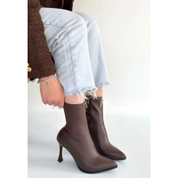 Orjen Kahverengi Cilt Streç Topuklu Bot