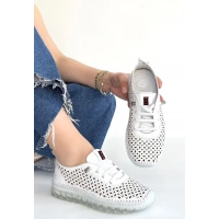 Otja Beyaz Deri Lazerli Bağcıklı Spor Ayakkabı