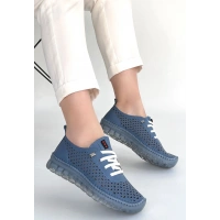 Otja Mavi Deri Lazerli Bağcıklı Spor Ayakkabı