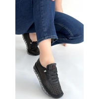 Otja Siyah Deri Lazerli Bağcıklı Spor Ayakkabı