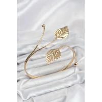 Pazu Bileklik Gold Renk Pirinç Yaprak Model