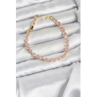 Pembe Kare Zirkon Taşlı Gold Renk Pirinç Su Yolu Kadın Bileklik