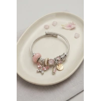 Pembe Kristal Kelebek Charmlı Bileklik
