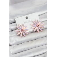 Pembe Kristal Taşlı Lotus Model Kadın Küpe