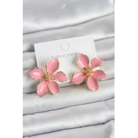 Pembe Mineli Çiçek Model Pirinç Kadın Küpe