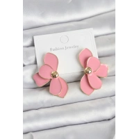 Pembe Mineli Lotus Model Pirinç Kadın Küpe