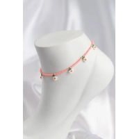 Pembe Renk Boncuklu Papatya Motifli Halhal