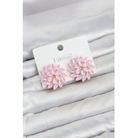 Pembe Renk Kristal Taşlı Çiçek Model Kadın Küpe