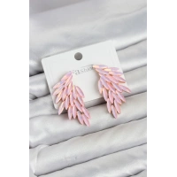 Pembe Renk Kristal Taşlı Kanat Küpe