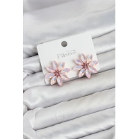 Pembe Renk Kristal Taşlı Lotus Çiçek Model Kadın Küpe