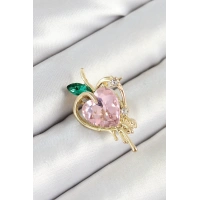 Pembe Ve Yeşil Zirkon Taşlı 3D Eriyen Kalp Figürlü Gold Renk Kadın Broş