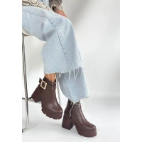 Pinma Kahverengi Cilt Topuklu Bot