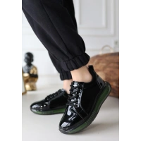 Piona Siyah Rugan Yeşil Tabanlı Spor Ayakkabı