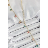 Pirinç Asorti Kalp Model Gold Renk Zirkon Taşlı Y Kolye