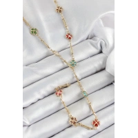 Pirinç Asorti Kalpli Yonca Model Gold Renk Zirkon Taşlı Y Kolye