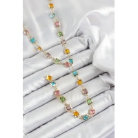 Pirinç Asorti Kare Model Gold Renk Zirkon Taşlı Y Kolye