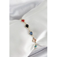 Pirinç Asorti Model Gold Renk Zirkon Taşlı Kadın Bileklik