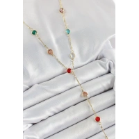 Pirinç Asorti Model Gold Renk Zirkon Taşlı Y Kolye