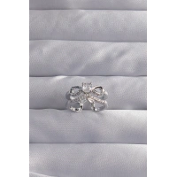 Pirinç Ayarlamalı Gümüş Renk Zirkon Taşlı 2li Görünüm Fiyonk Yüzük