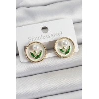 Pirinç Beyaz Mineli Lale Figürlü Sanatsal Portre Model Gold Renk Kadın Küpe