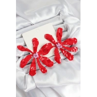 Pirinç Büyük Kırmızı Çiçek Model Kadın Küpe