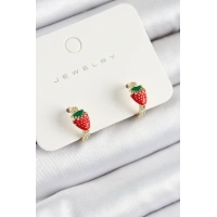 Pirinç Çilek Model Gold Renk Çocuk Küpe