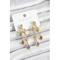 Pirinç Çoklu Damla Model Karşık Zirkon Taşlı Gold Ve Gümüş Renk Kadın Küpe