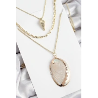 Pirinç Çoklu Zincirli İstiridye Model Gold Renk Kadın Kolye