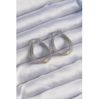 Pirinç Gold Gümüş Renkli Oval Çoklu Görünümlü Küpe