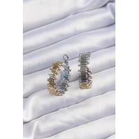 Pirinç Gold Gümüş Renkli Tırtıklı Halka Küpe