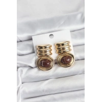 Pirinç Gold Kahverengi Renk Vintage Kadın Küpe