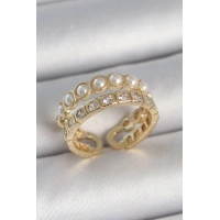 Pirinç Gold Renk 2Li Zirkon Taşlı Ve İncili Ayarlanabilir Kadın Yüzük