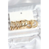 Pirinç Gold Renk 3 Çift Vintage Kadın Küpe Seti