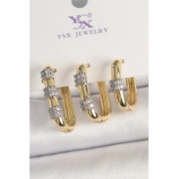 Pirinç Gold Renk 3Lü Halka Model Gümüş Zirkon Taş Detaylı Kadın Kombin Küpe