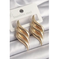 Pirinç Gold Renk 3 Sıra Dalga Model Kadın Küpe