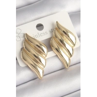 Pirinç Gold Renk 3 Sıralı Dalgalı Model Kadın Küpe