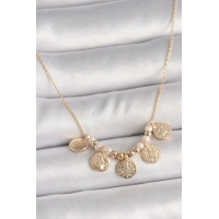 Pirinç Gold Renk 5Li Osmanlı Tuğra Figür İnci Detay Kadın Kolye