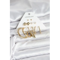 Pirinç Gold Renk 6 Çift Kadın Küpe Seti