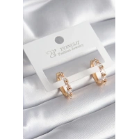 Pirinç Gold Renk Arpa Zirkon Taşlı Halka Model Kadın Küpe