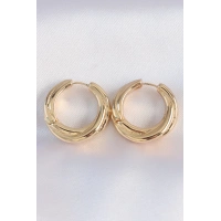 Pirinç Gold Renk Asimetrik Kıvrım Küpe