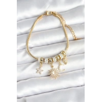 Pirinç Gold Renk Ay ve Güneş Charmlı Kadın Bileklik