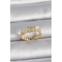 Pirinç Gold Renk Ayarlanabilir Zirkon Taşlı Beyaz Mineli Birleşik Halka Model Kadın Yüzük