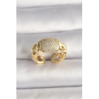 Pirinç Gold Renk Ayarlanabilir Zirkon Taşlı Kadın Yüzük