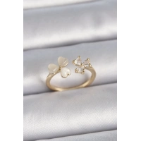 Pirinç Gold Renk Ayarlanabilir Zirkon Taşlı Kalp Beyaz Mineli Model Kadın Yüzük