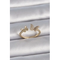 Pirinç Gold Renk Ayarlanabilir Zirkon Taşlı Kelebek Model Kadın Yüzük