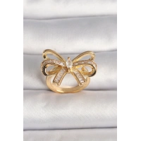 Pirinç Gold Renk Ayarlanabilir Zirkon Taşlı Kurdele Model Kadın Yüzük