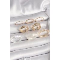 Pirinç Gold Renk Beyaz Akrilik Plastik Modek Kutup Yıldız İşleme Detay Kadın Yüzük Kombini