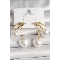 Pirinç Gold Renk Beyaz İnci Kiraz Model Kadın Küpe