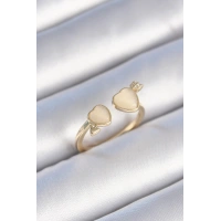 Pirinç Gold Renk Beyaz Mineli Kalp Model Kadın Yüzük