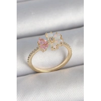 Pirinç Gold Renk Beyaz Mineli Pembe Zirkon Taşlı Çiçek Model Kadın Yüzük